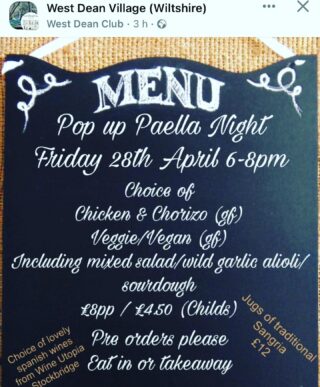 Pop up Paella Night at West Dean Club - Taking orders now…. 💪💪 🇪🇸